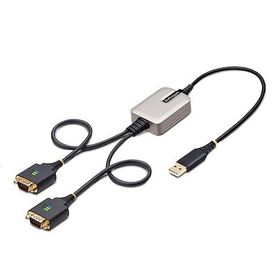 StarTech.com 2ft/60cm 2-Port USB Serial Adapter, FTDI, RS232 COM Retention, Changeable Screws/Nuts