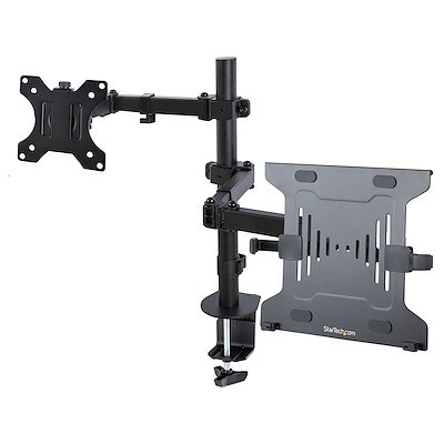 StarTech.com Monitor Arm with VESA Laptop Tray, Adjustable Desk Laptop Arm, C-clamp/Grommet Mount