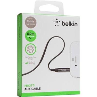 Belkin AV10127TT03-BLK 3.5mm MIXIT Aux Cable - Black. Connect your smartphone or tablet to your car stereo, home stereo or any device supporting a 3.5mm jack with the Belkin MIXIT Aux Cable. This 3 feet black cable with chrome nickel-plated ensure quality sound that can withstand heavy usage. The tangle-free cable is very convenient and perfect for travelling. Features: ABS Chrome plated, 3.5mm Nickel plug on each end Flat cable design prevents tangles 3 feet or 0.9 meters OEM Part Number: AV10127TT03-BLK - AV10127TT03BLK. Compatibility: Apple iPad, iPad 2, iPad HD 3, iPhone, iPhone 3G, iPhone