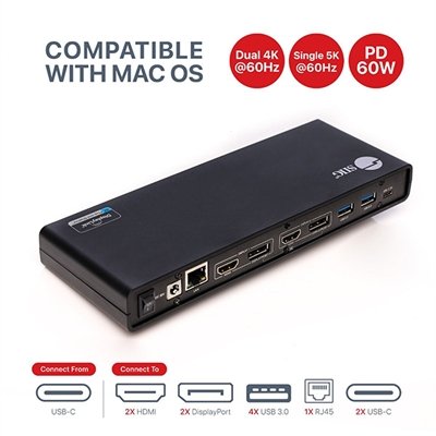 SIIG USB 3.1 Type-C Dual 4K Docking Station with Power Delivery - docking station - USB-C 3.1 - 2 x HDMI, 2 x DP - GigE