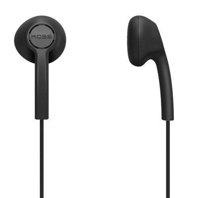 Koss KE5k  Black earbuds are the ideal accessory for the on-the-go music lover. Durability, portability and the Sound of Koss are all seamlessly packed together in this sleek earbud. Its contour frame will fit comfortably and securely for extended use.  Comes with a 4-foot cord and 3.5 mm plug.