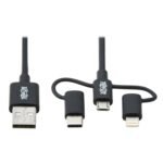 Tripp Lite Universal USB-A to Lightning, USB Micro-B and USB-C Sync/Charge Cable, Mi-Fi Certified - Black, 6 ft. - Lightning cable - Lightning / USB 2.0 - 6 ft