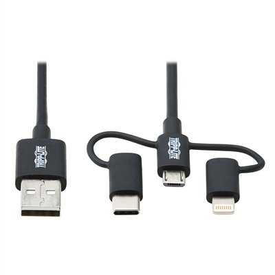 Tripp Lite Universal USB-A to Lightning, USB Micro-B and USB-C Sync/Charge Cable, Mi-Fi Certified - Black, 6 ft. - Lightning cable - Lightning / USB 2.0 - 6 ft