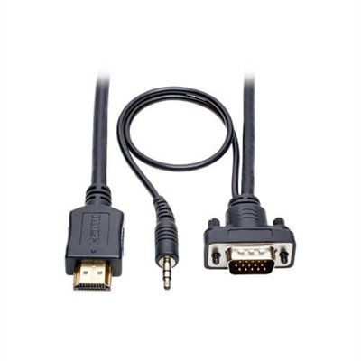 Tripp Lite HDMI to VGA + Audio Active Converter Cable, HDMI to Low-Profile HD15 + 3.5 mm (M/M), 1920 x 1200/1080p @ 60 Hz, 15 ft - video / audio cable - HDMI / VGA / audio - 15 ft
