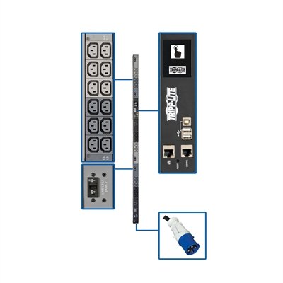 Tripp Lite 18.7kW 3-Phase Monitored PDU w/LX Platform, 208/240V Output (36 C13), IEC 309 60A Blue, 0U, TAA - power distribution unit - 18.7 kW - TAA Compliant