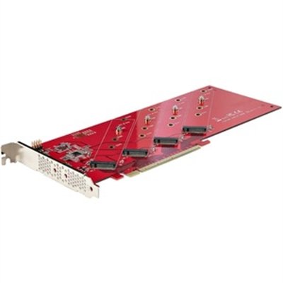 StarTech.com Quad M.2 PCIe Adapter Card - x16 Quad NVMe or AHCI M.2 SSD to PCI Express 4.0 - Up to 7.8GBps/Drive - For 2242/2260/2280/22110mm PCIe M-Key M2 SSDs - Bifurcation Required - PC/Linux Compatible (QUAD-M2-PCIE-CARD-B) - interface adapter - M.2 Card - PCIe 4.0 x16/x8