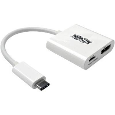 Tripp Lite USB C to HDMI Video Adapter Converter 4Kx2K w/ USB-C PD Charging Port, USB-C to HDMI, USB Type-C to HDMI, USB Type C to HDMI 6in - external video adapter - white