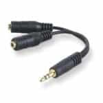 Speaker and Headphone Splitter, black...Our Speaker and Headphone Splitter lets you connect two mini-stereo headphones or speakers to the same jack on your iPod, portable cassette, or CD player.