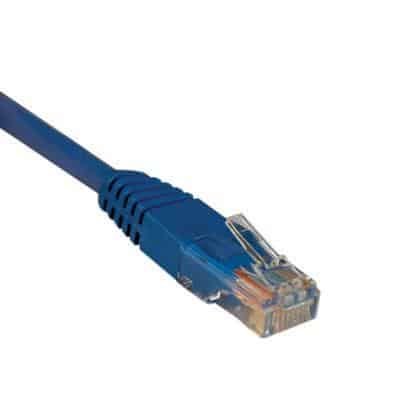 7 ft. Category 5E patch cable, blue, RJ45 male & female connectors, molded strain relief design, 350 MHZ.